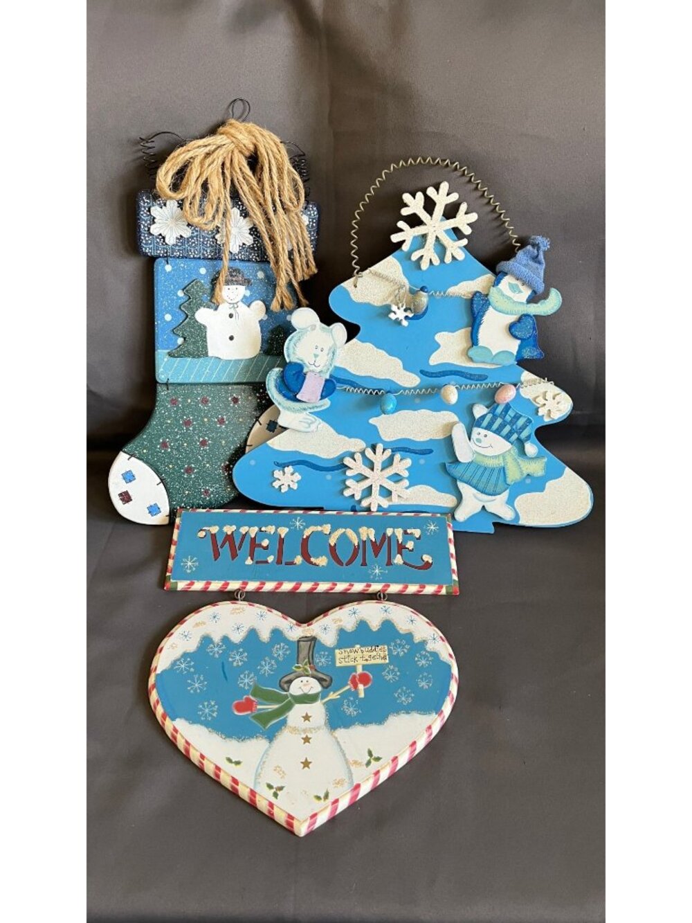 Festive Wooden Winter Wall Hanging Décor Set Snowman & More
